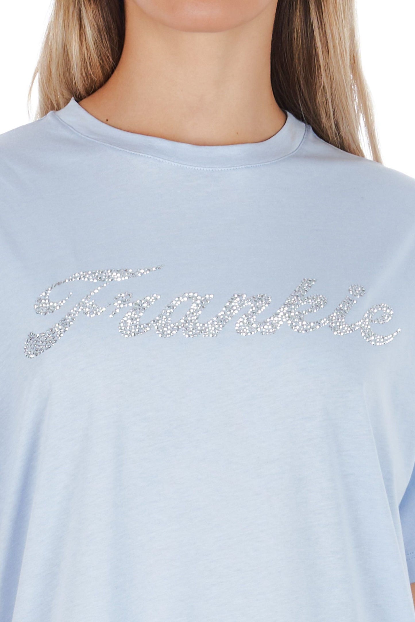 Light Blue Cotton Women T-Shirt