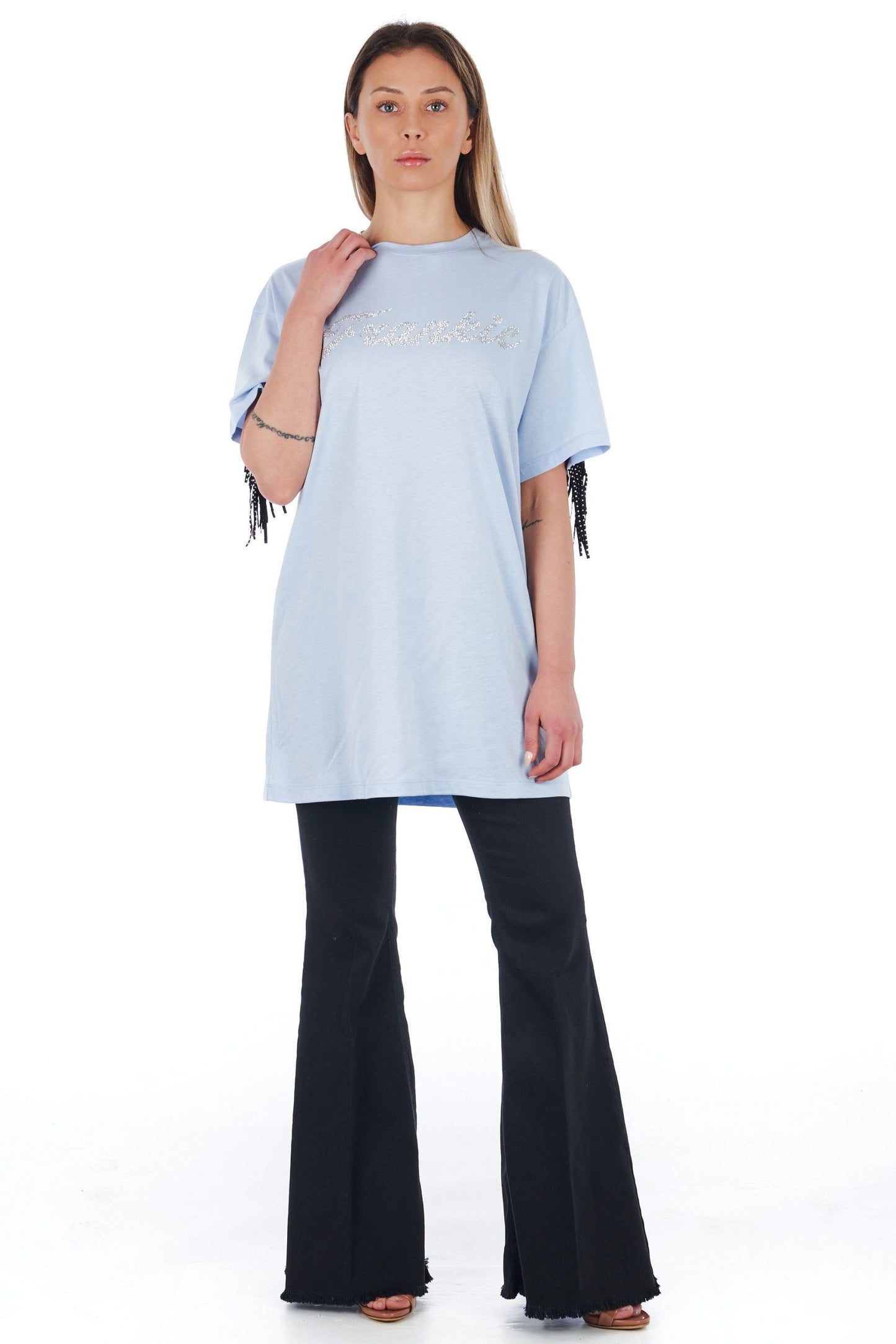 Light Blue Cotton Women T-Shirt