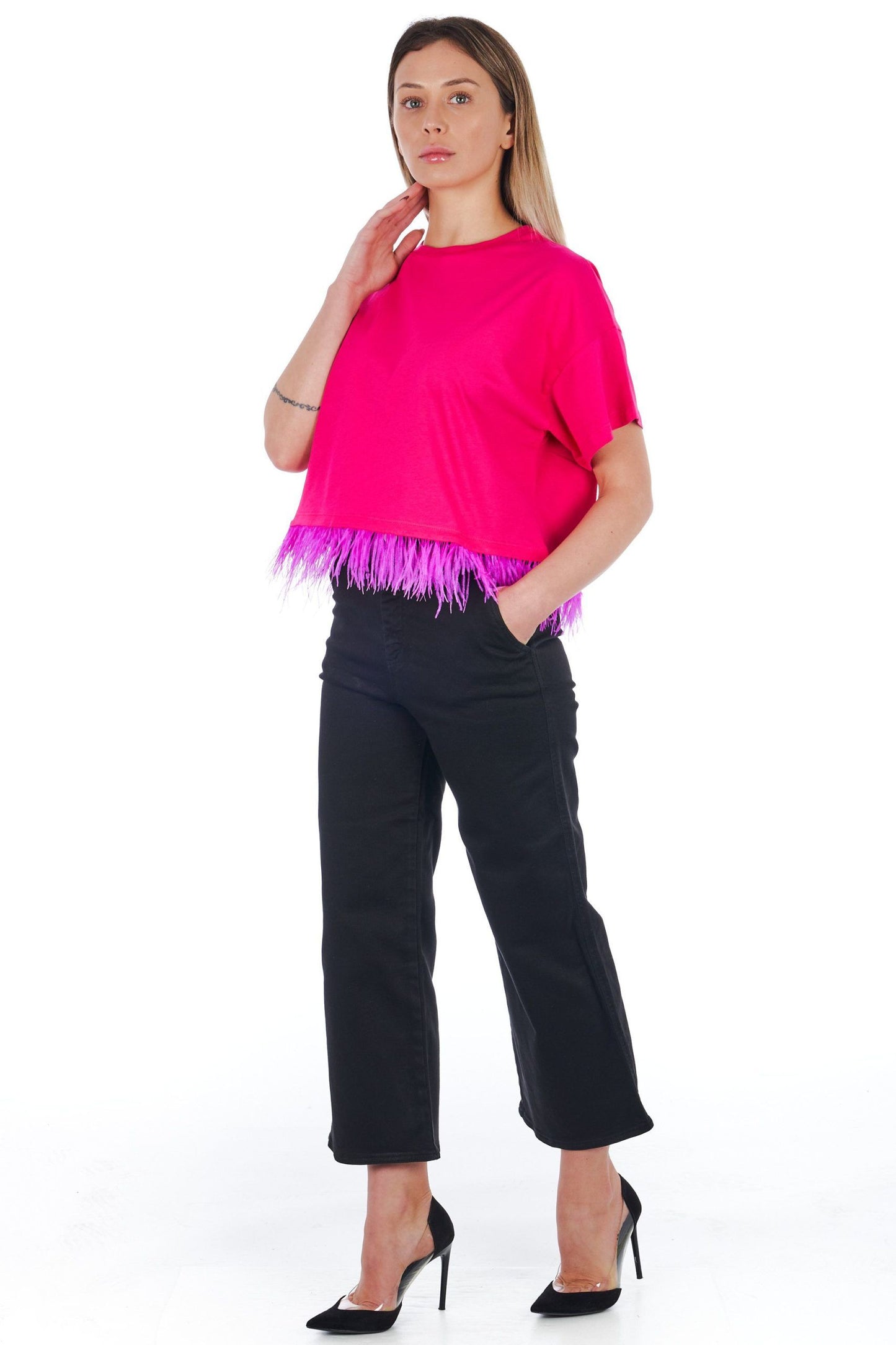 Pink Cotton Women T-Shirt