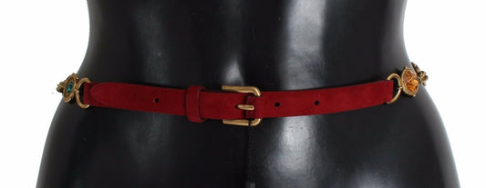 Red Suede Crystal Baroque Waist Belt