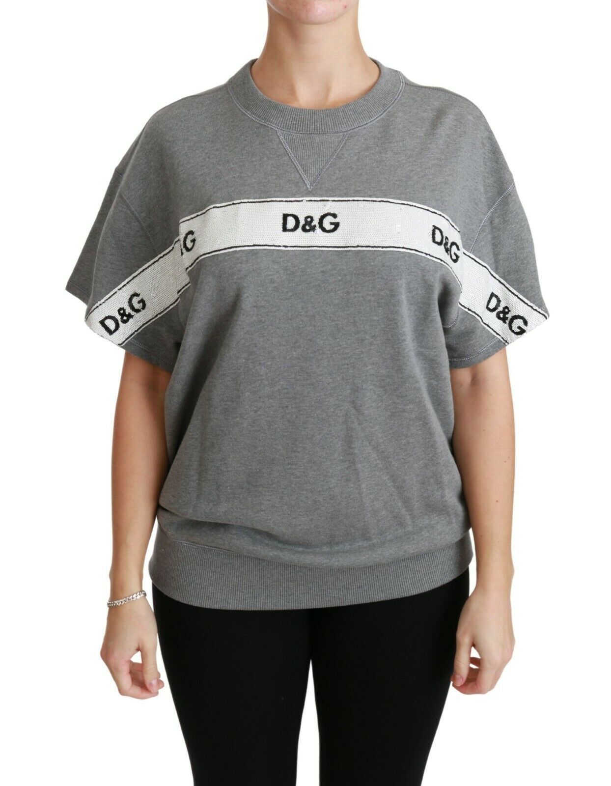 Sequined Logo Cotton Sweater in Gray