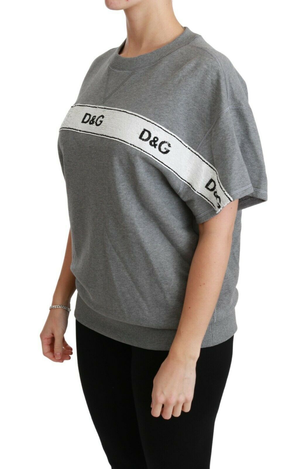 Sequined Logo Cotton Sweater in Gray