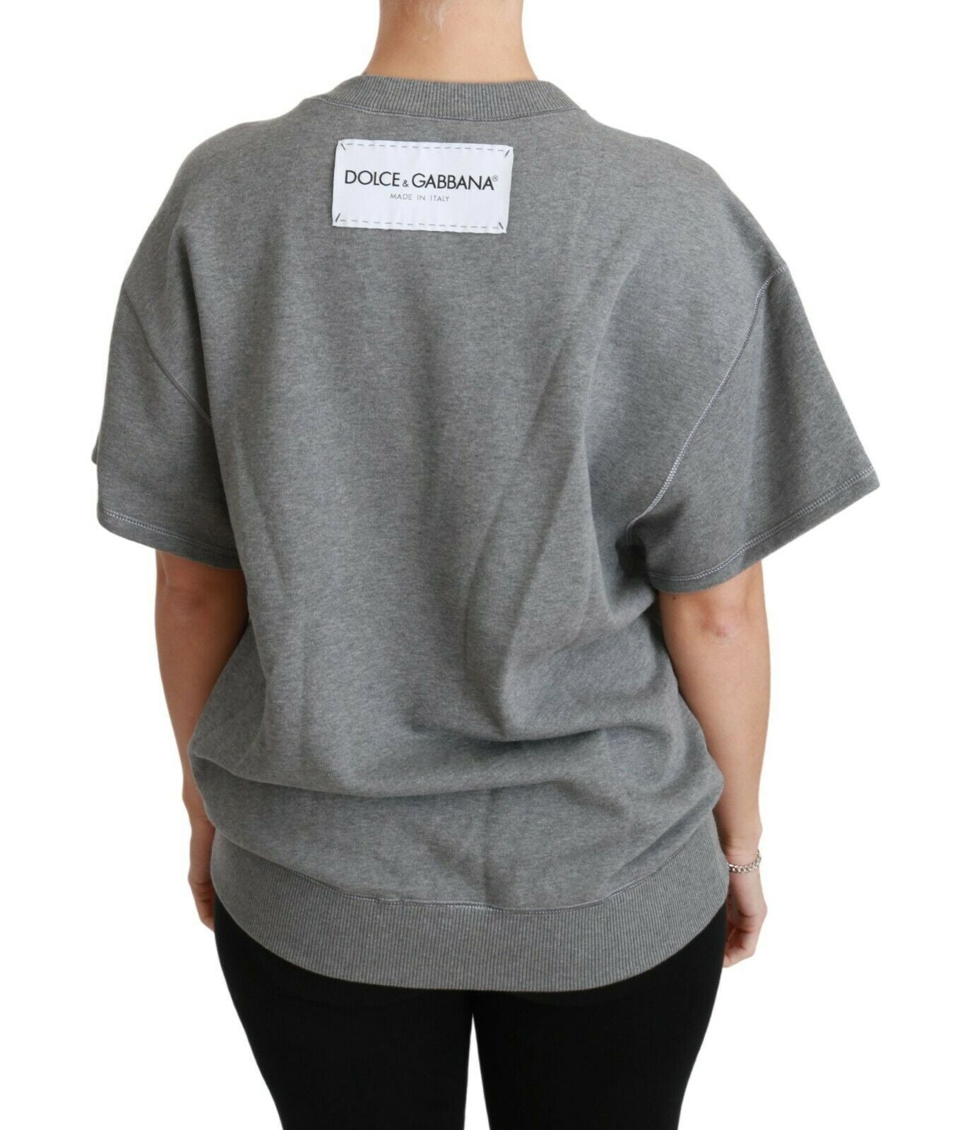 Sequined Logo Cotton Sweater in Gray