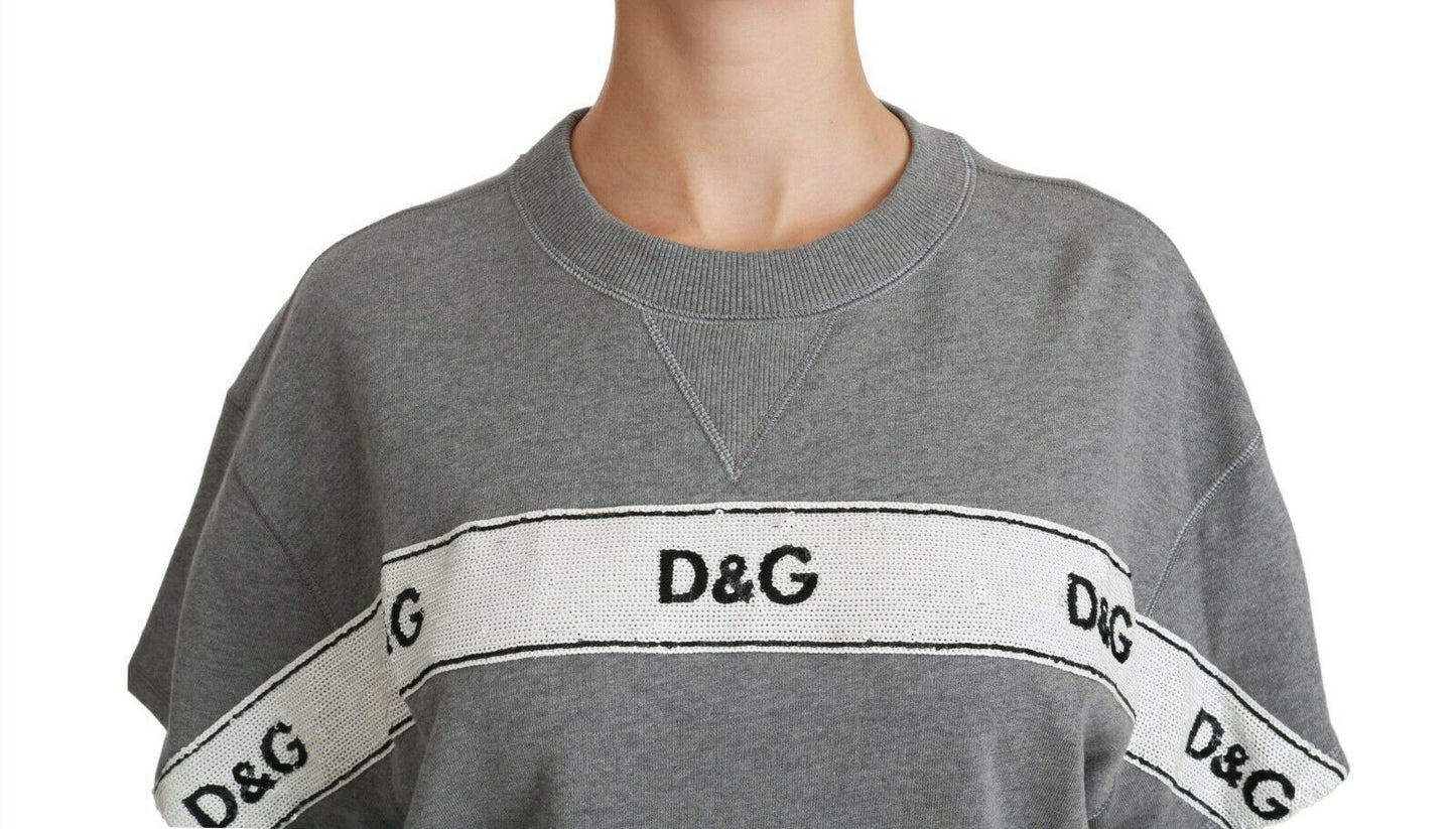 Sequined Logo Cotton Sweater in Gray