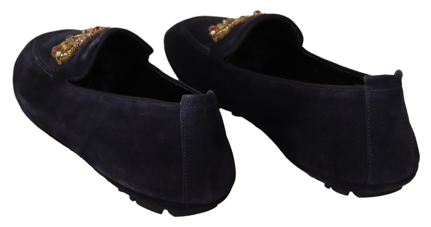 Crystal Crown Embellished Suede Loafers
