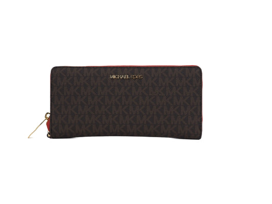 Jet Set Large Continental Travel Clutch Wristlet Wallet (Brown Signature/Flame)