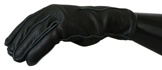 Elegant Black Leather Biker Gloves