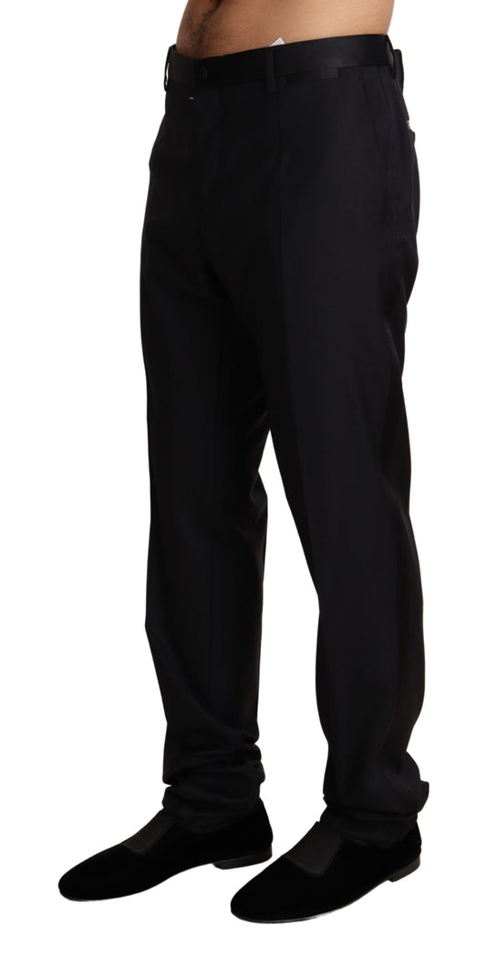 Elegant Black Wool Silk Blend Tuxedo Trousers