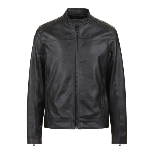 Chic Faux Leather Zip Jacket with Openwork Sleeves