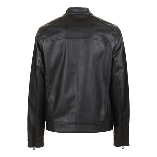 Chic Faux Leather Zip Jacket with Openwork Sleeves