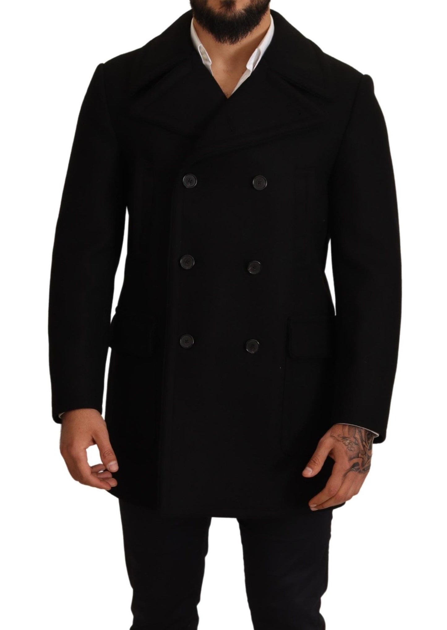 Elegant Black Double Breasted Trench Coat