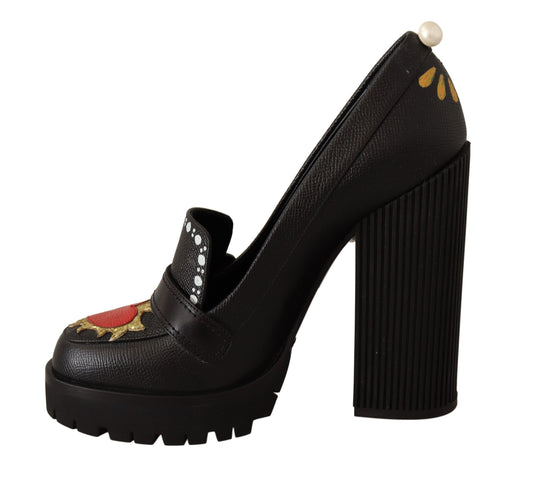 Elegant Black Leather Pumps with Appliques