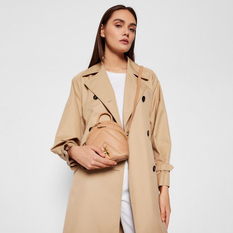 Beige Leather Women Crossbody Bag