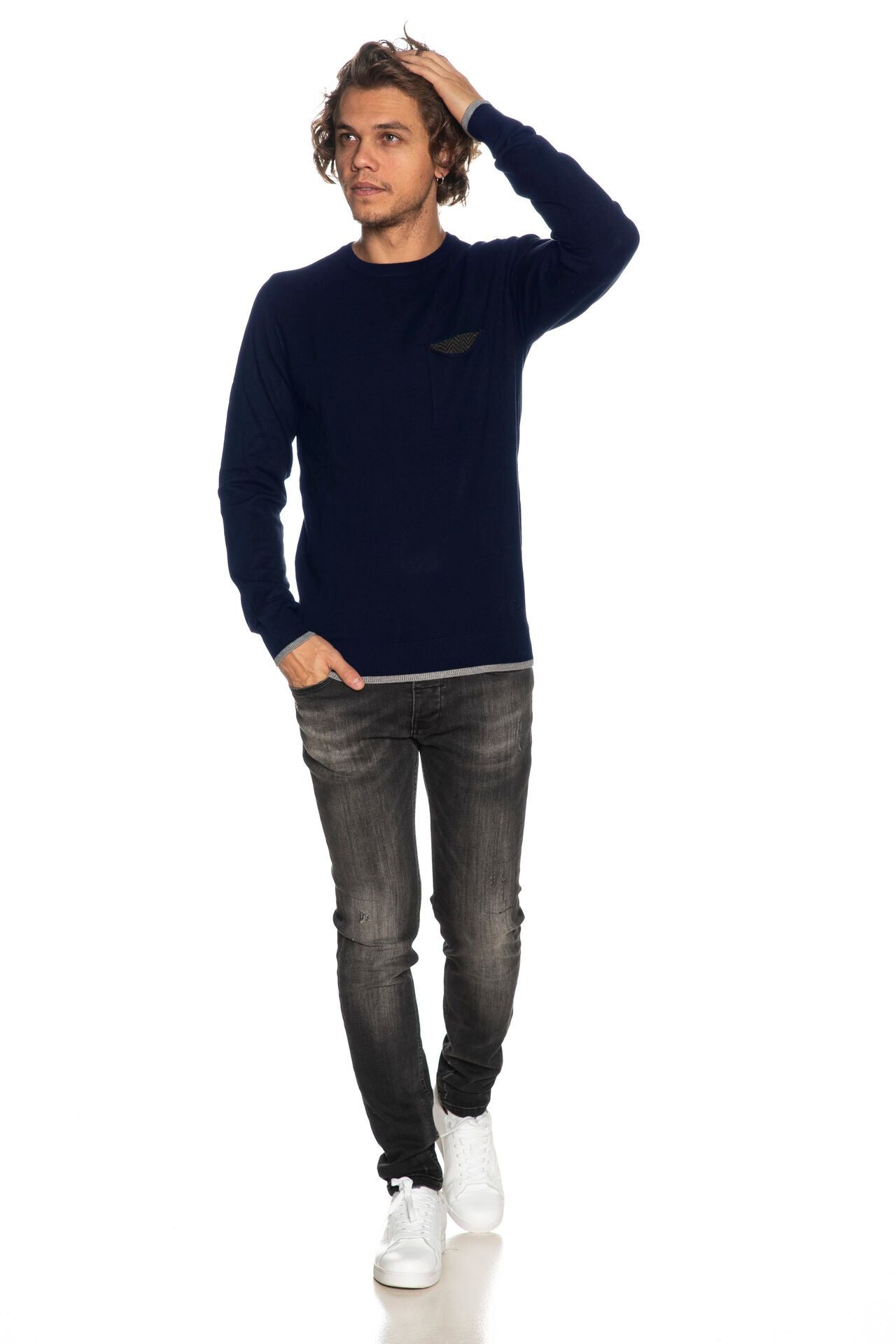 Blue Viscose Men Sweater
