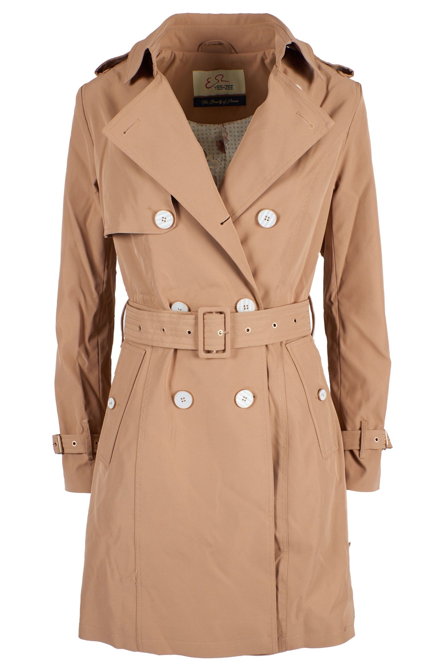 Beige Polyester Women Coat