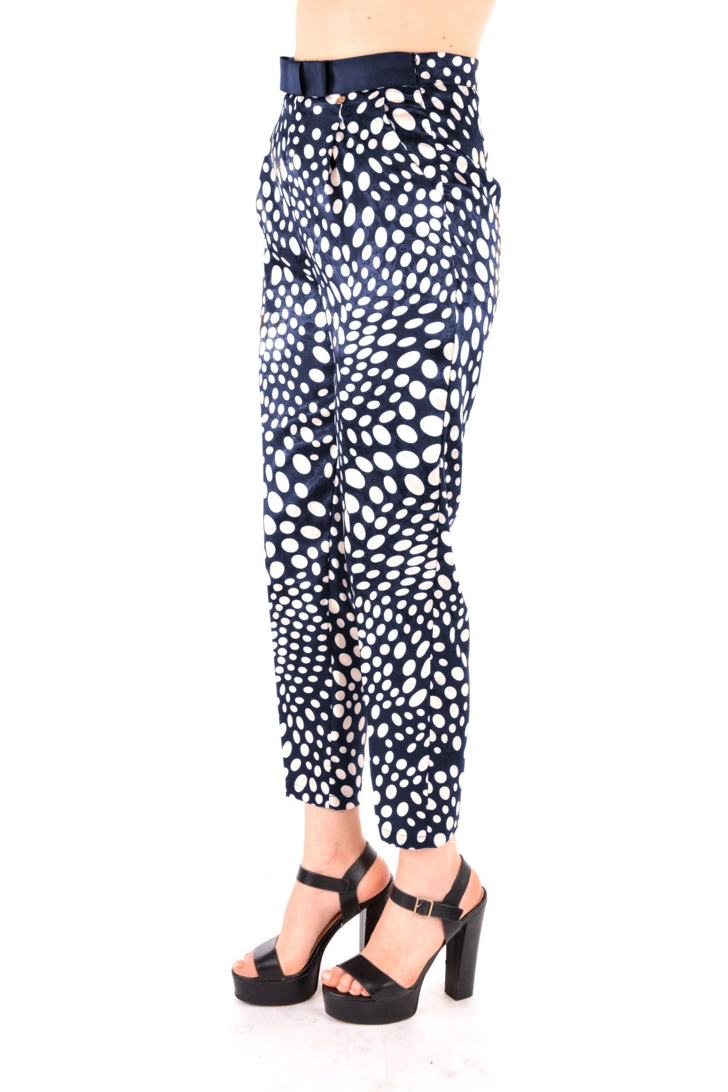 Blue Polyester Women's High-Waisted Trouser