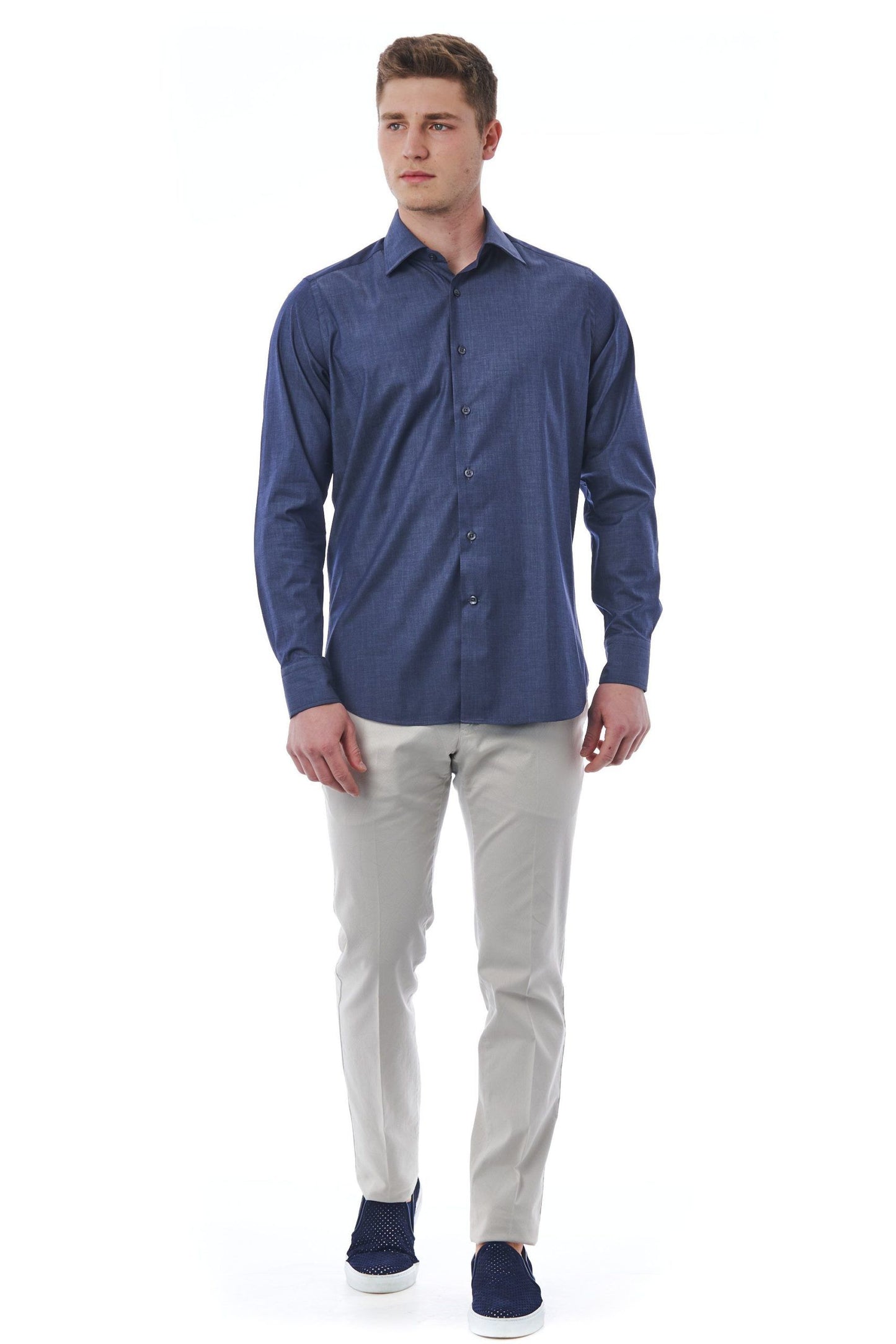 Blue Cotton Men Shirt