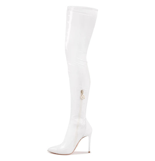 Elegant Pointed White Boots with Coated Finish