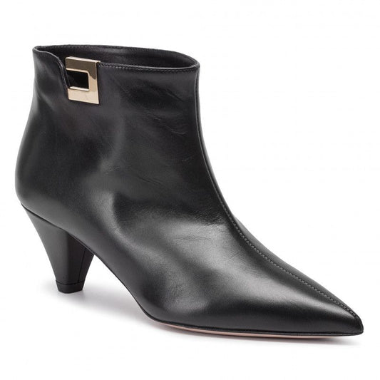 Black Calfskin Women Ankle Boot