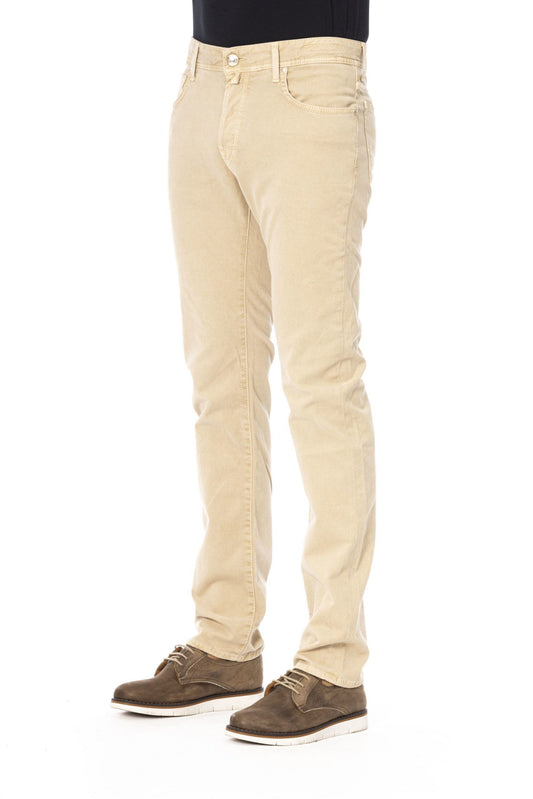 Beige Cotton Men Jeans