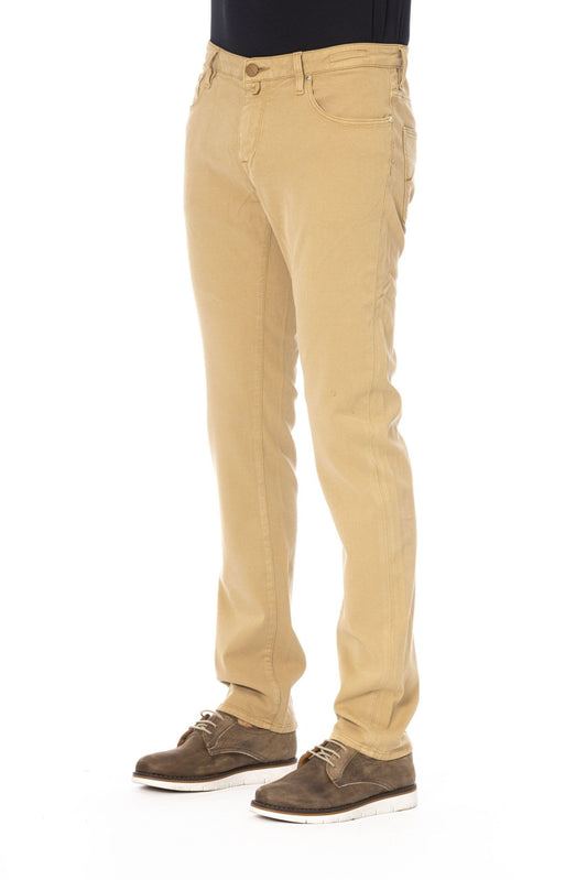 Beige Cotton Men Jeans