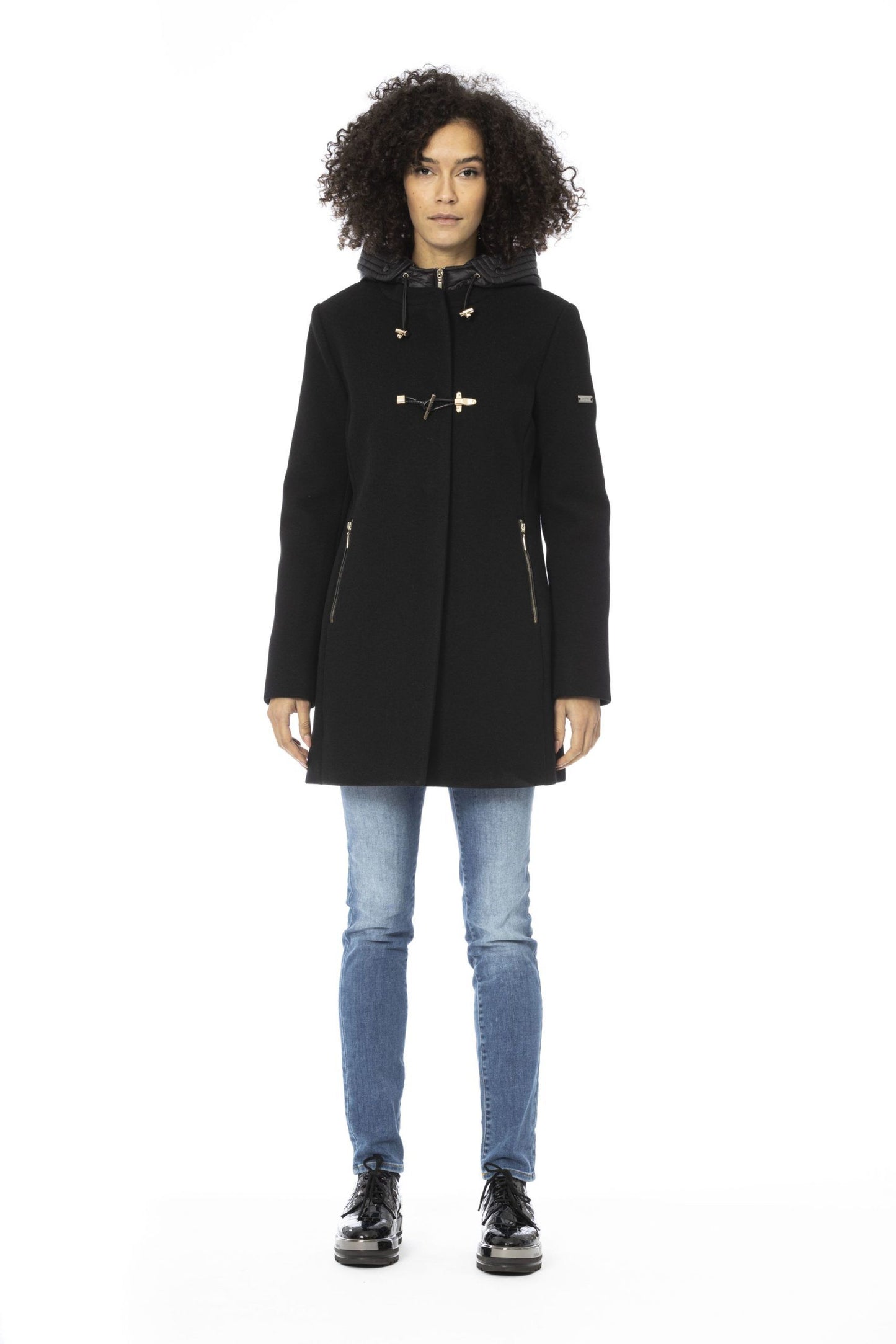 Black Polyester Women Parka