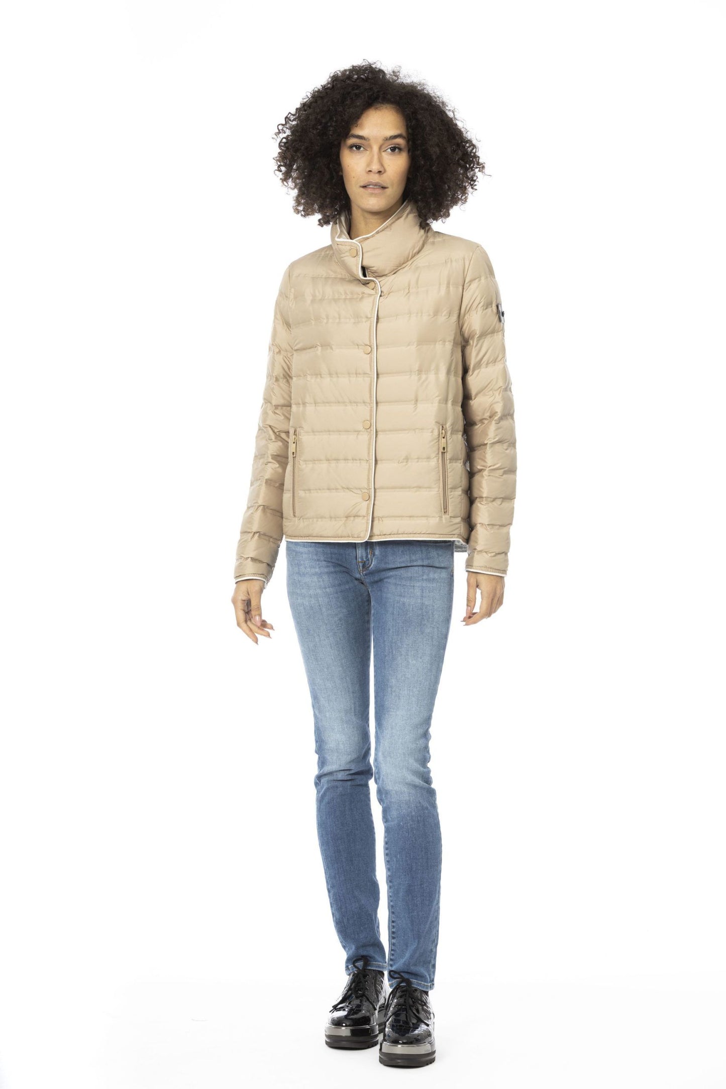 Beige Polyester Women Jacket