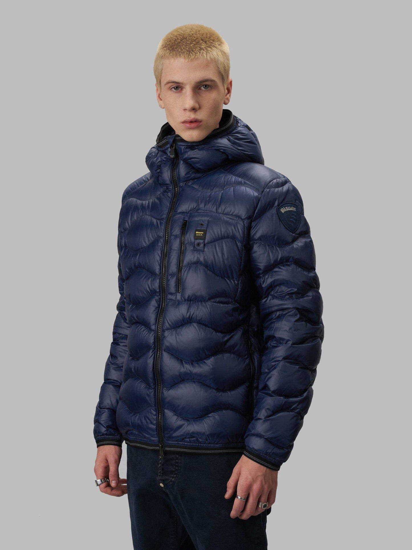Blue Nylon Men Jacket
