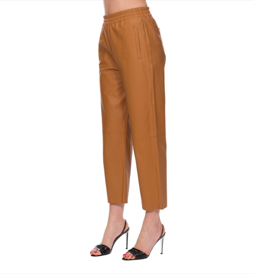 Brown Lamb Leather Women Trouser