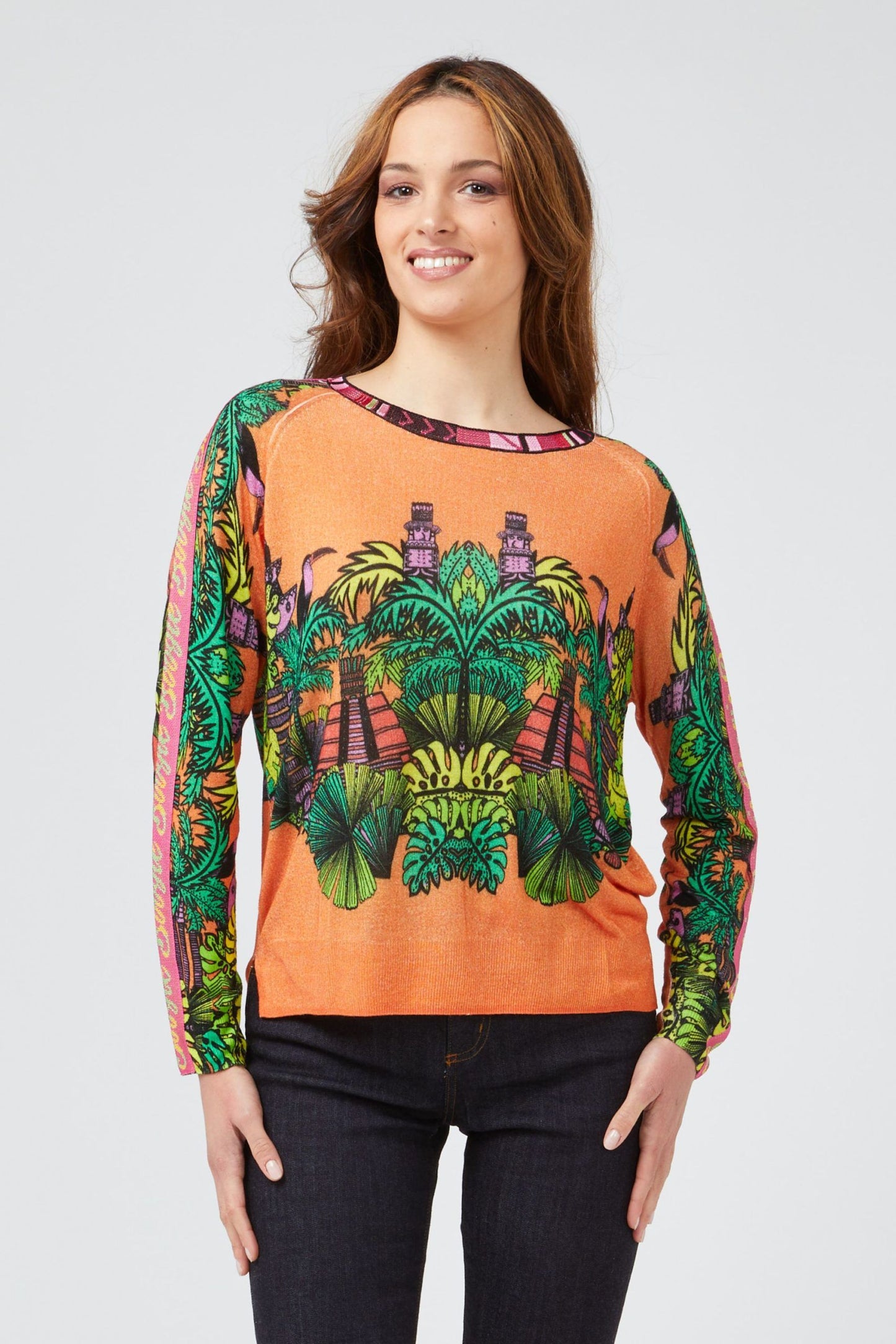 Orange Viscose Womens Sweater