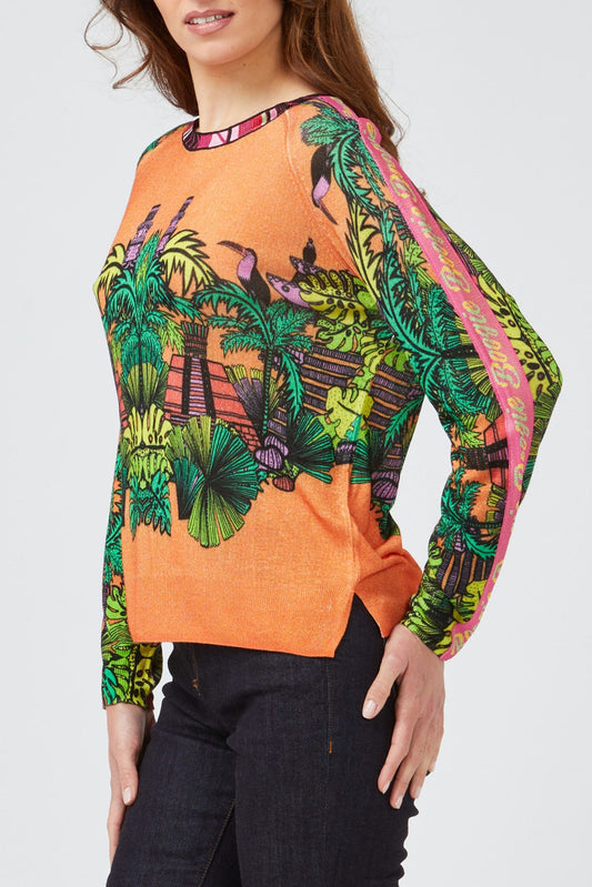 Orange Viscose Womens Sweater