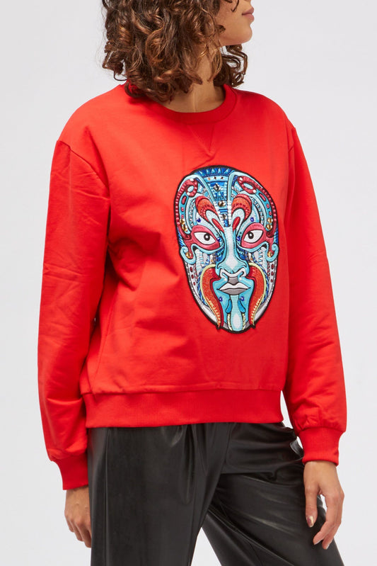 Red Cotton Women Sweater