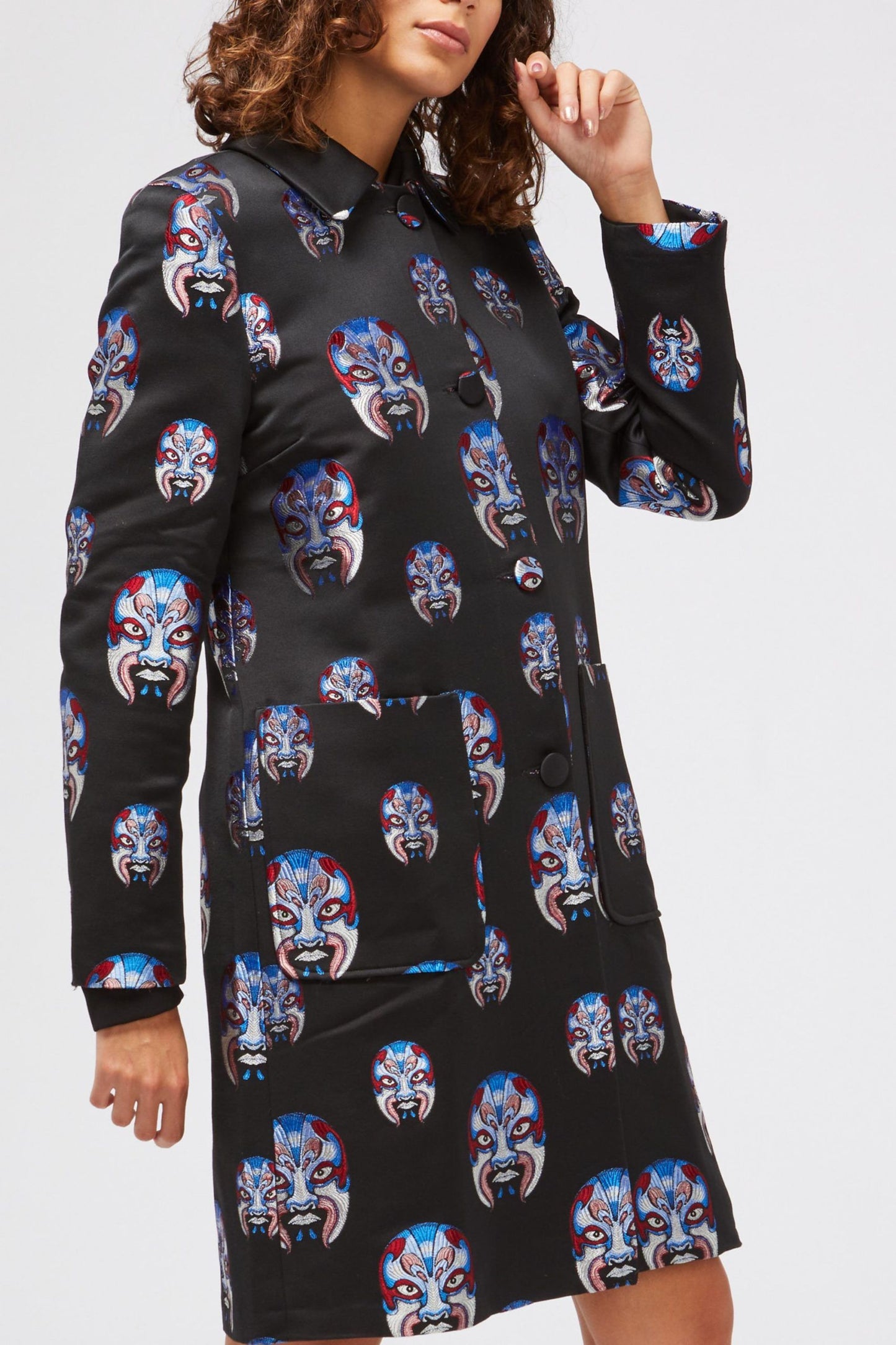 Black Polyester Women Coat