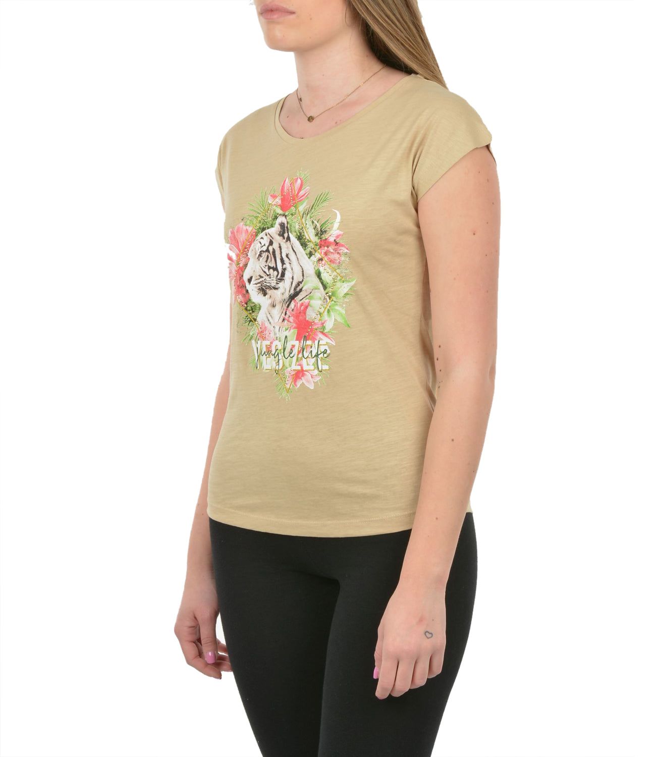 Beige Cotton Women T-Shirt