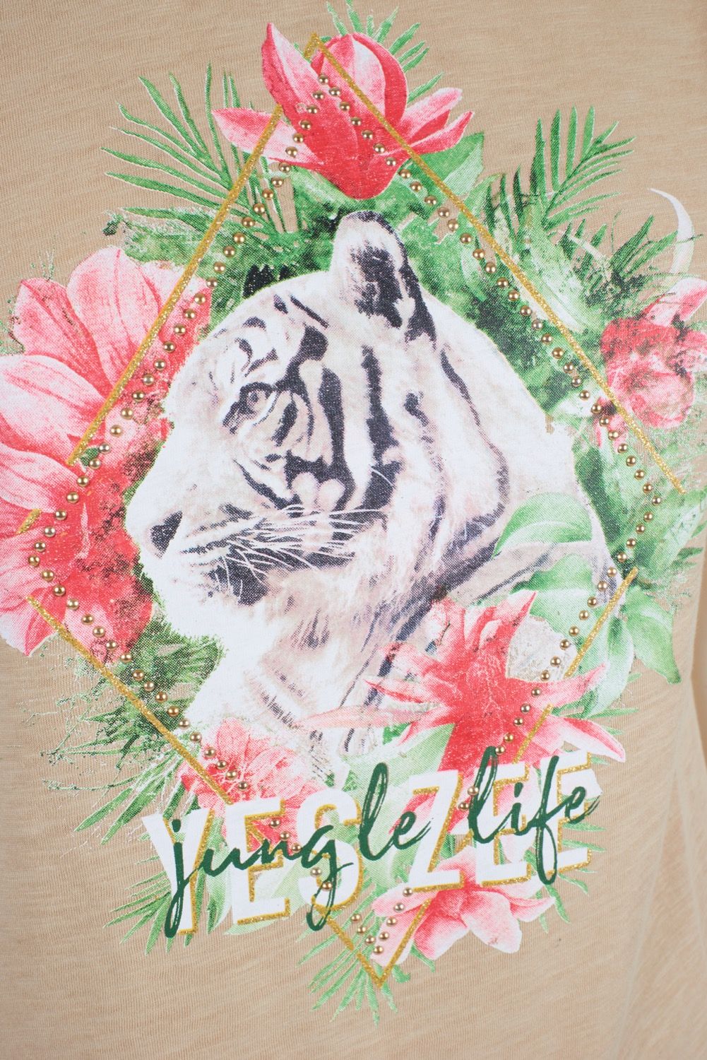 Beige Cotton Women T-Shirt
