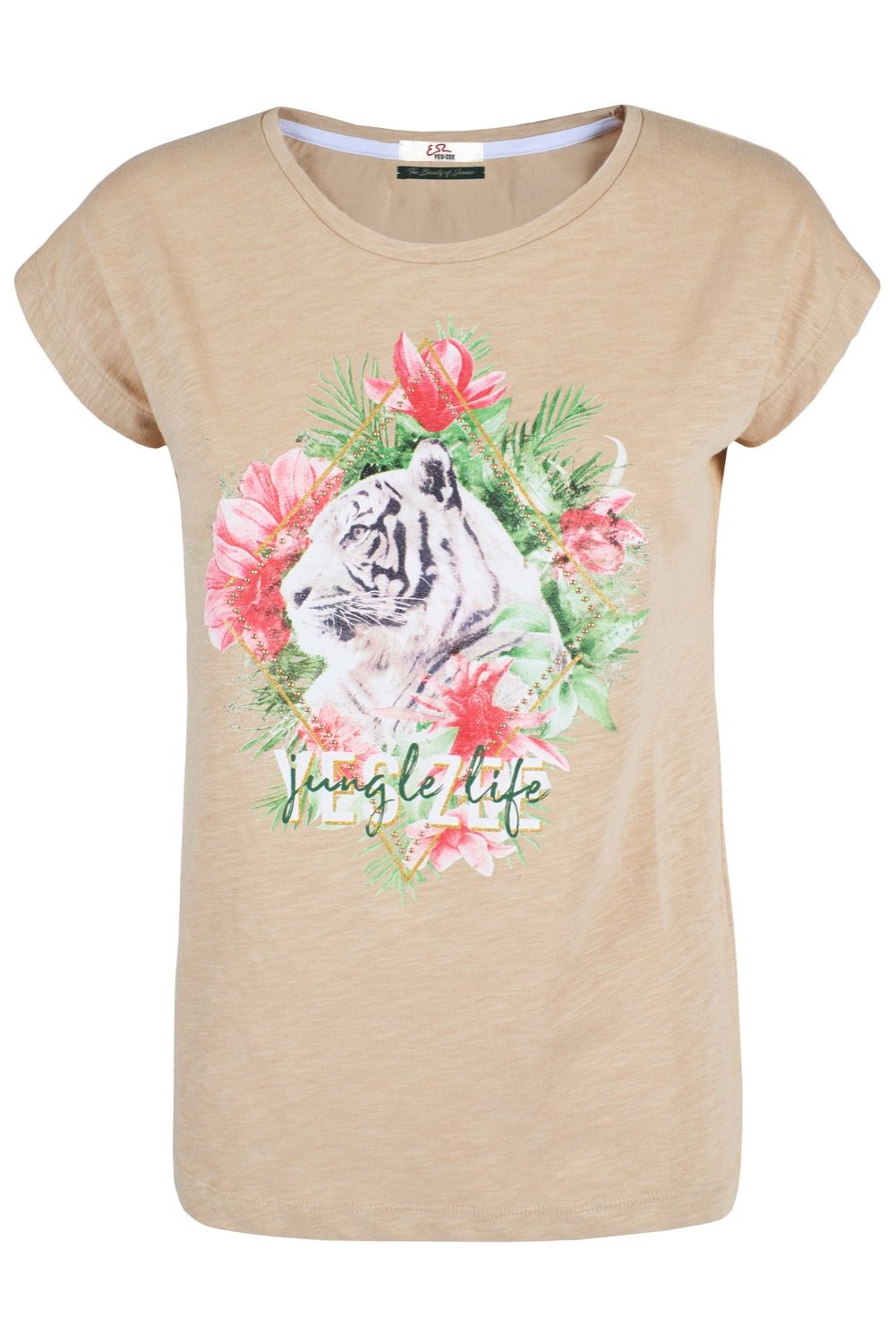 Beige Cotton Women T-Shirt