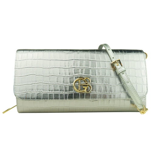Elegant Silver Calf Leather Crossbody Bag