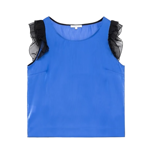 Elegant Blue Tulle-Detailed Women's Top