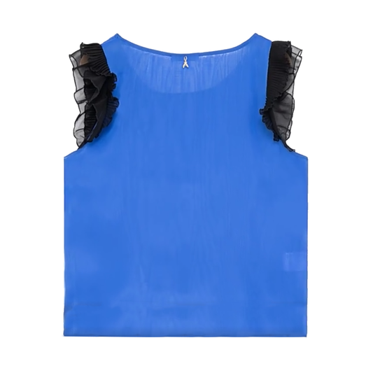 Elegant Blue Tulle-Detailed Women's Top