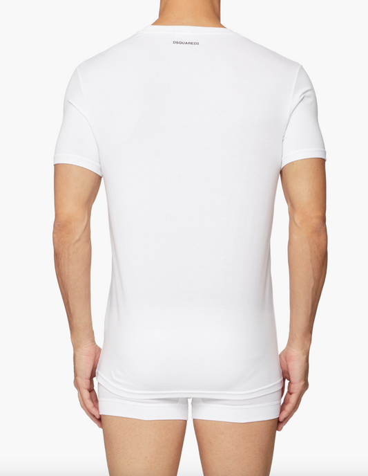 Sleek Twin Pack Logo Neck Tees in White