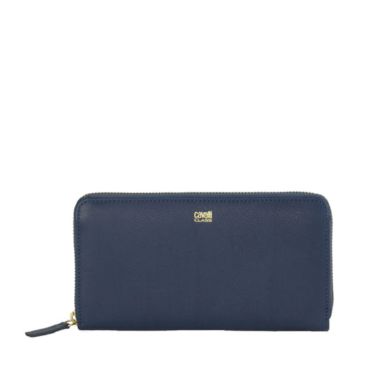 Elegant Long Zipper Calfskin Wallet in Blue