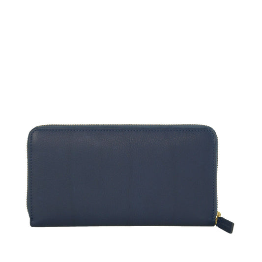 Elegant Long Zipper Calfskin Wallet in Blue