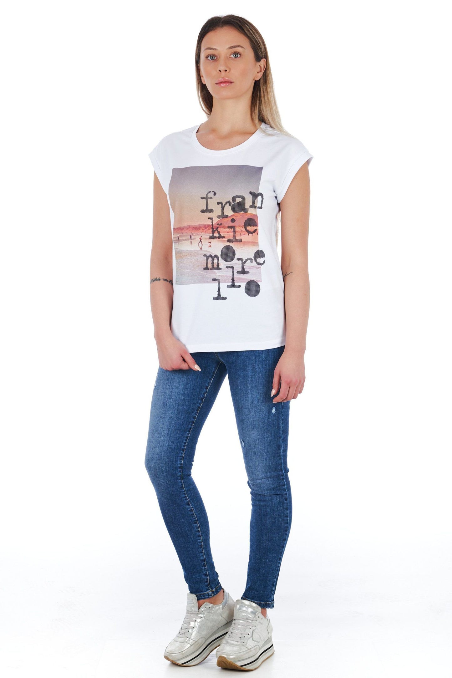 White Cotton Women T-Shirt