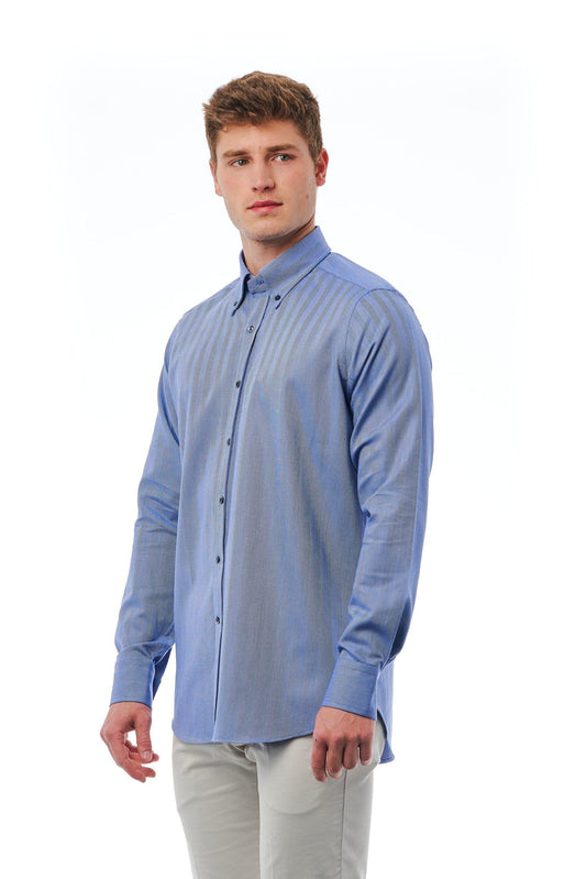 Blue Cotton Men Shirt