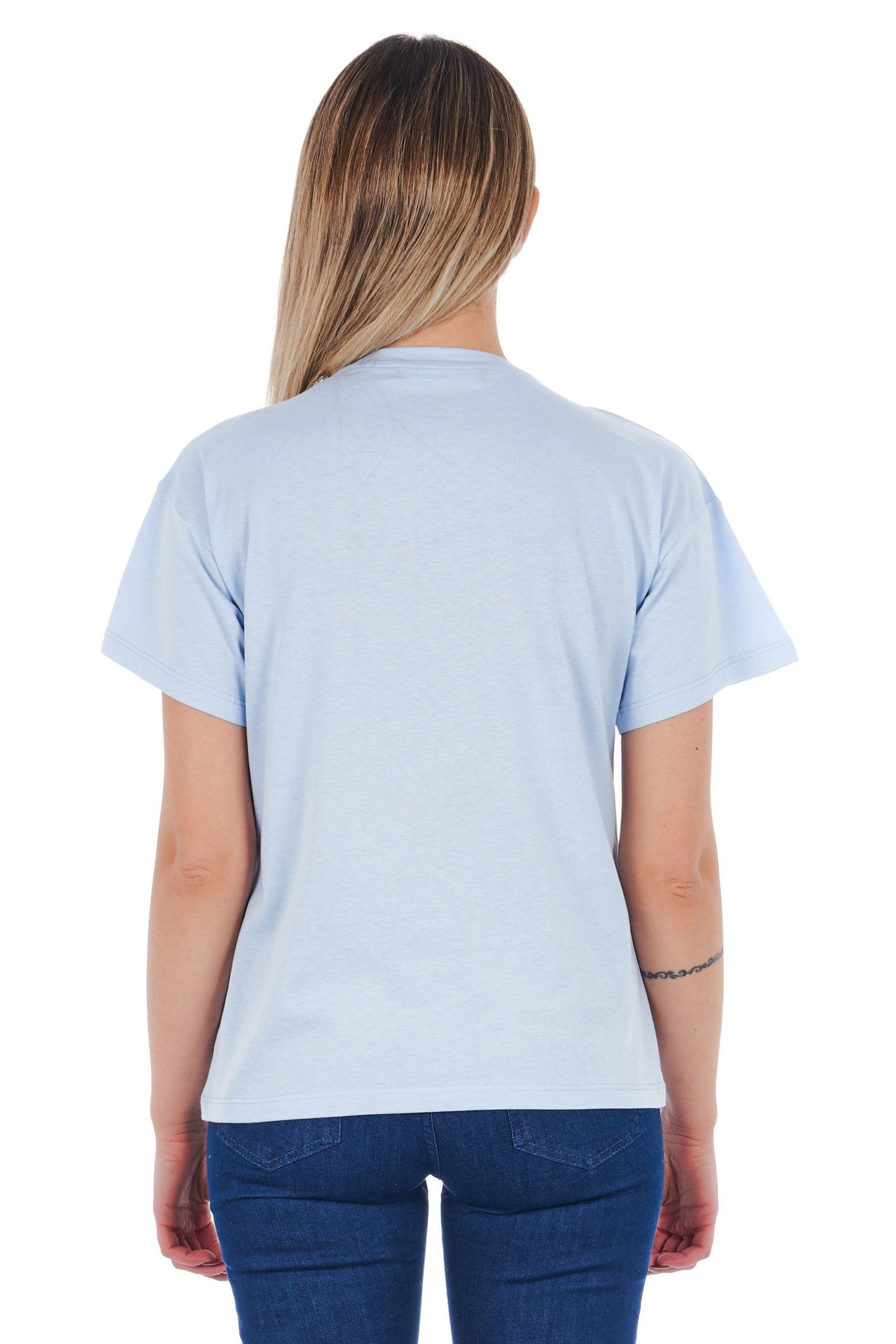 Light Blue Cotton Women T-Shirt