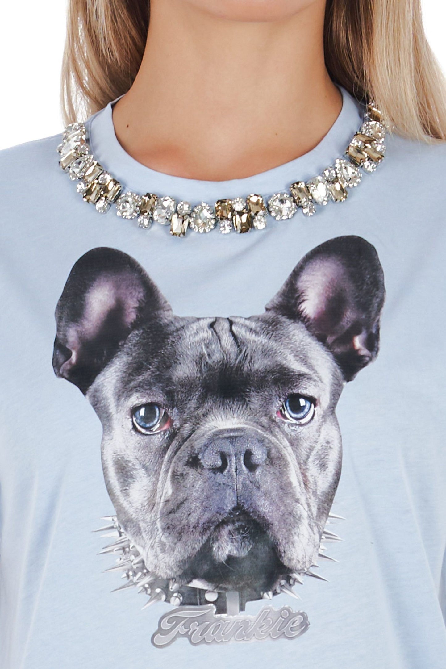 Light Blue Cotton Women T-Shirt