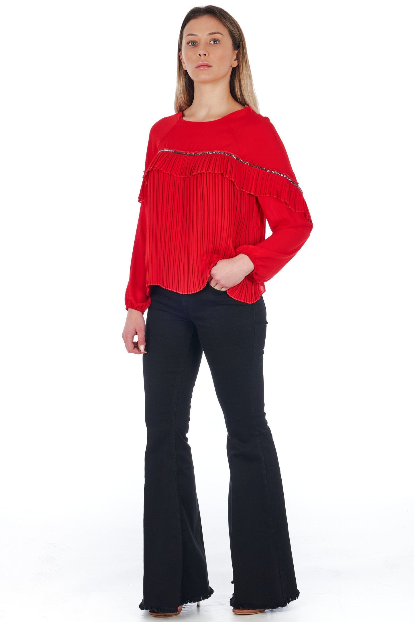 Red Polyester Women Shirt