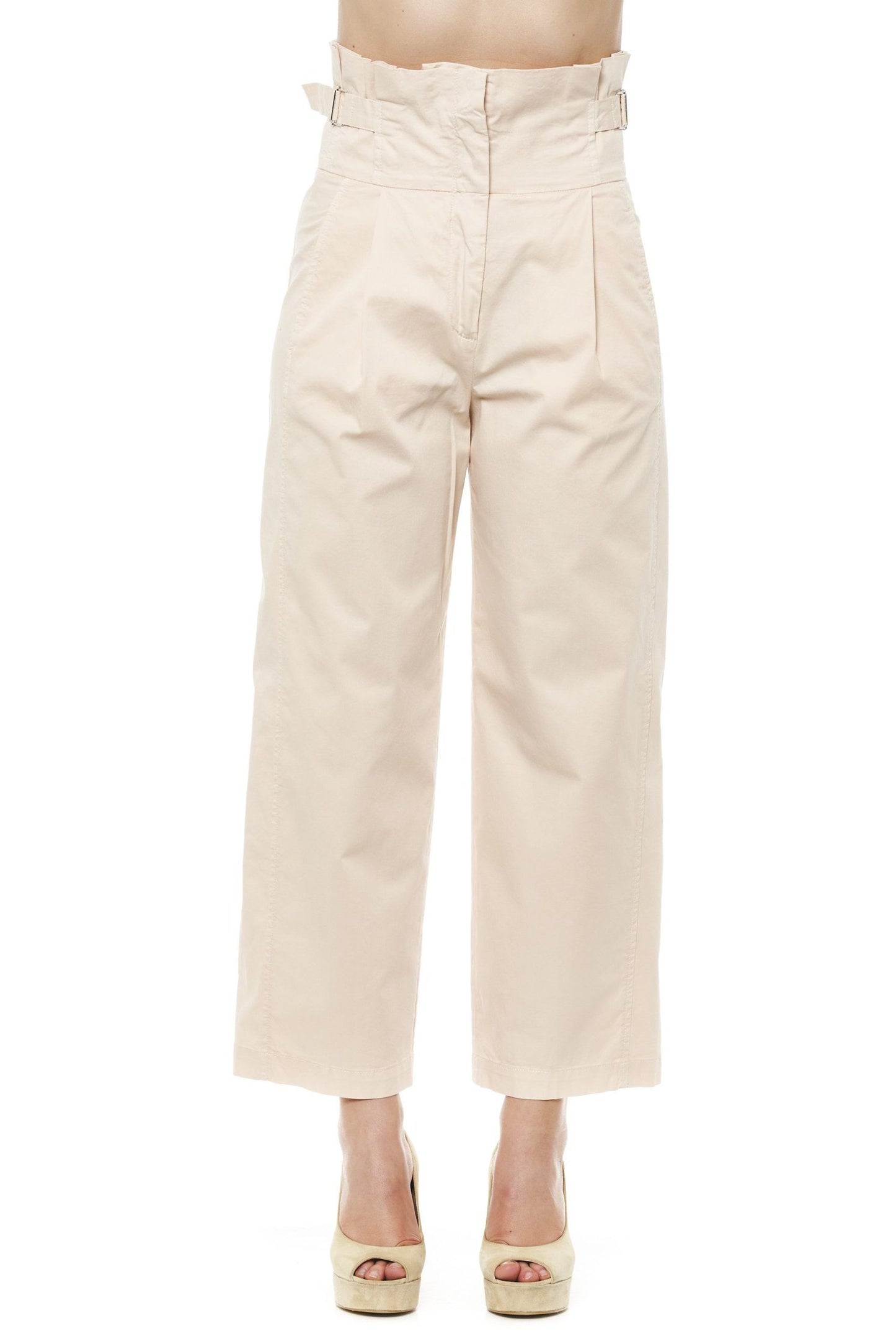 Beige Cotton Women Palazzo Pants