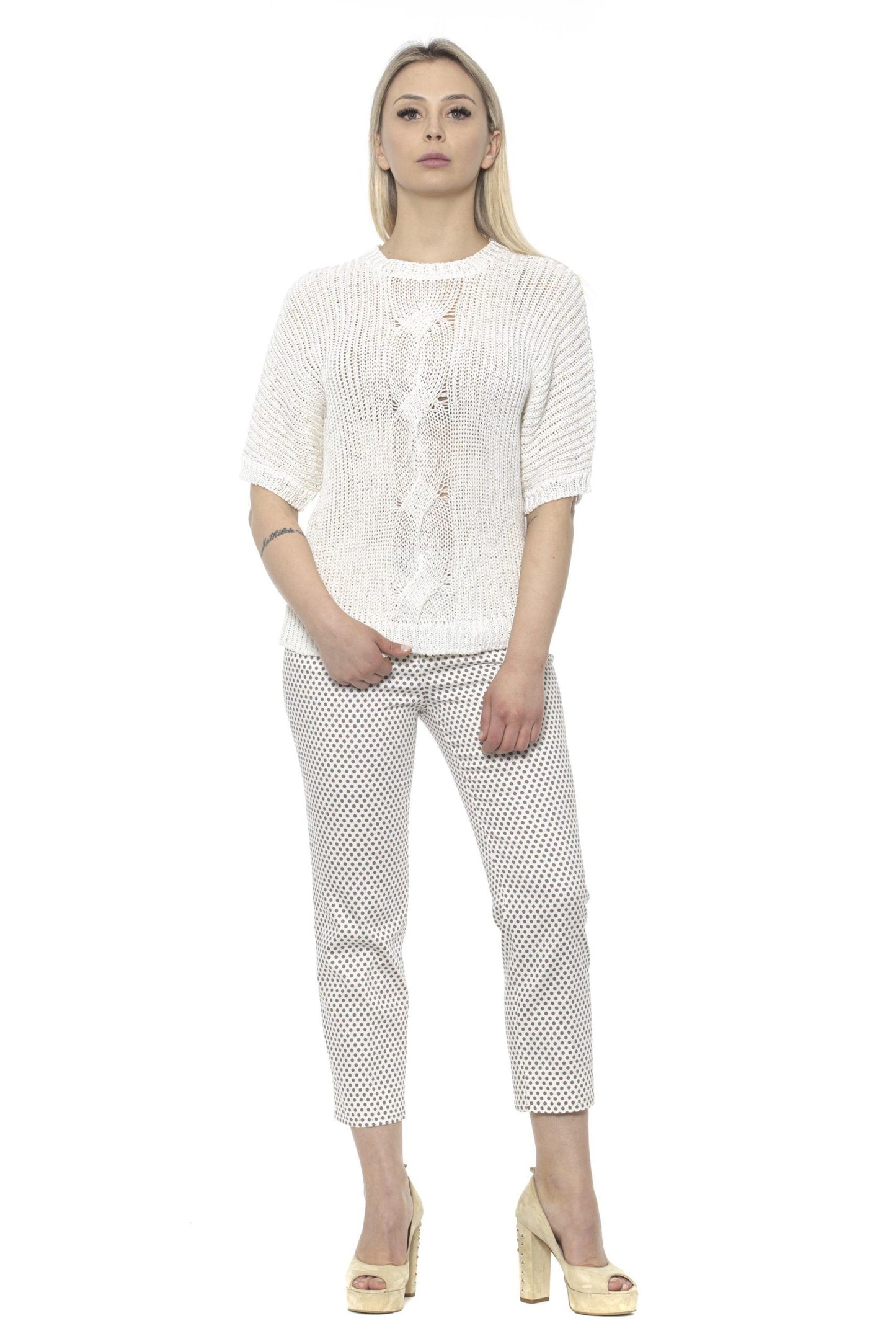 Beige Cotton Women Trousers