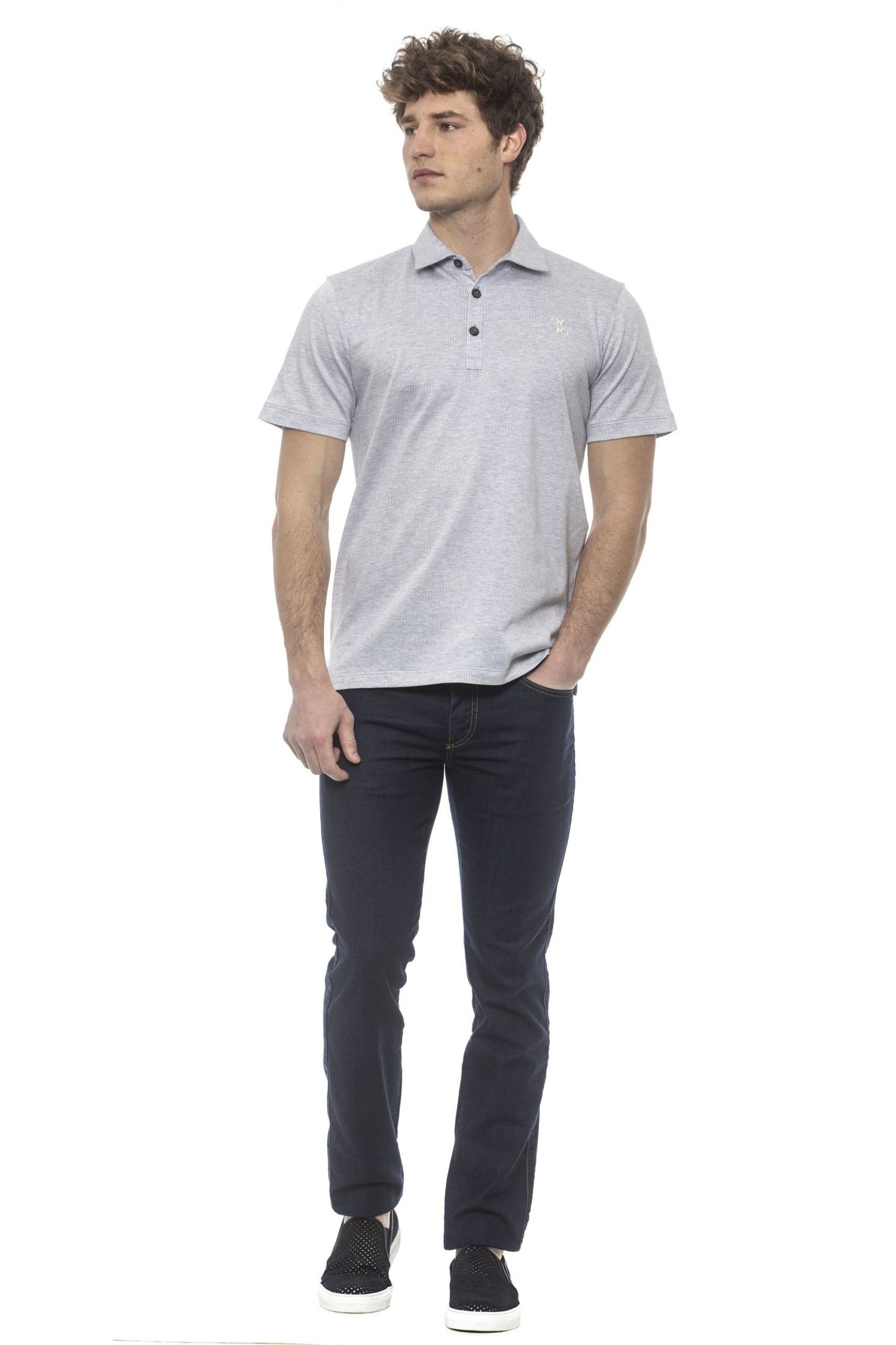 Gray Cotton Men Polo Shirt